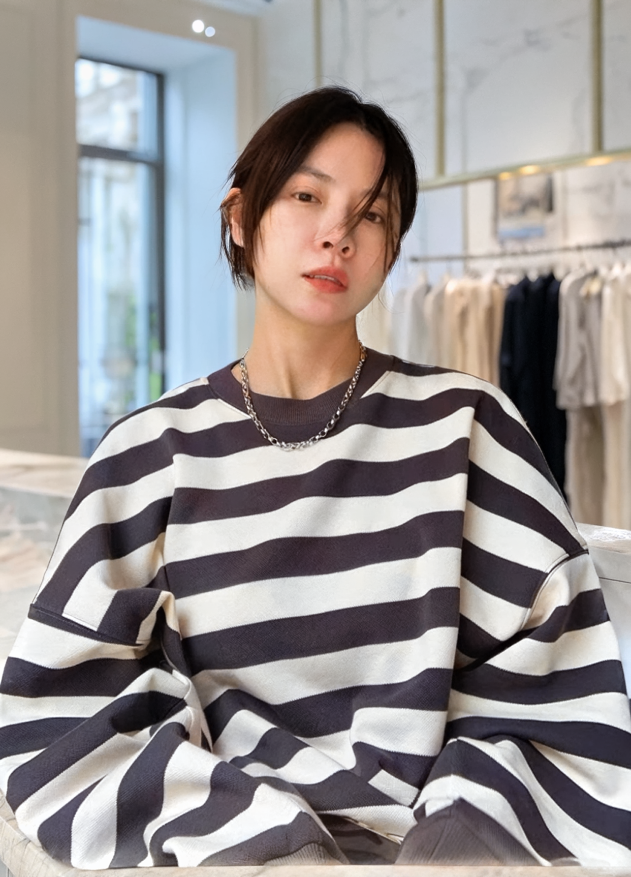 Casual Striped Cotton Pullover Sweatshirt