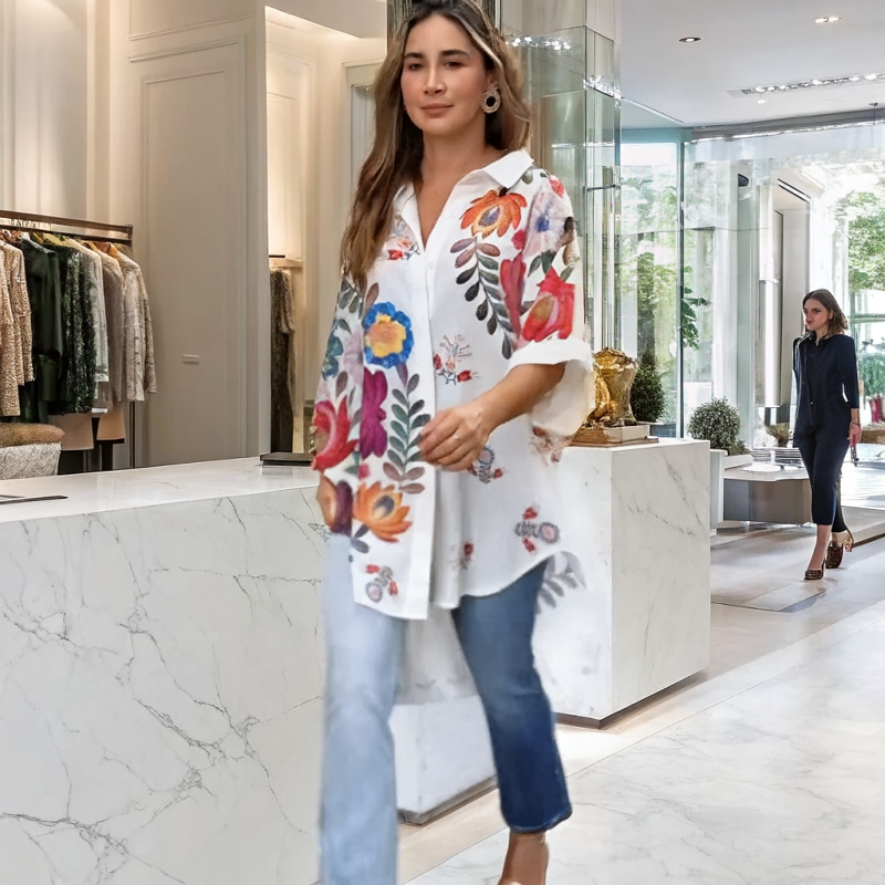 Floral Asymmetric Hem Blouse