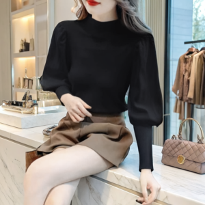 Half Turtleneck Lantern Sleeve Blouse